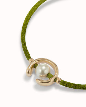18K gold-plated dark green thread bracelet with shell pearl accessory